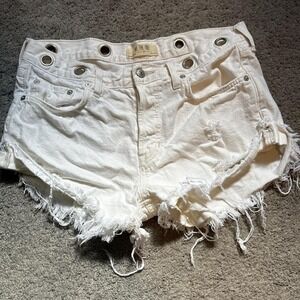 We The Free People Women's 28 White Cut Off Micro Short Grommet Waist Button Fly